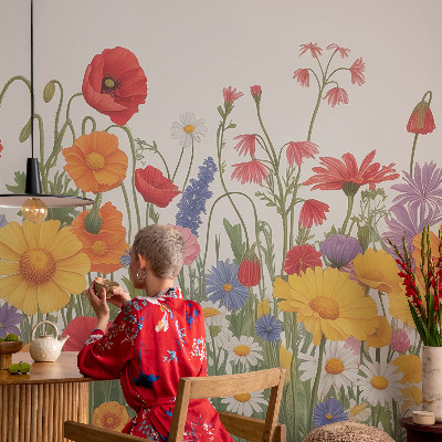 Självhäftande fototapet med motiv av en blomsteräng