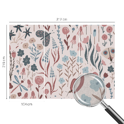 Peel and stick fototapet med motiv av blommor och insekter