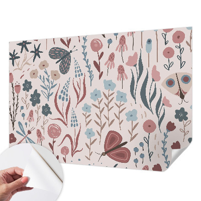 Peel and stick fototapet med motiv av blommor och insekter