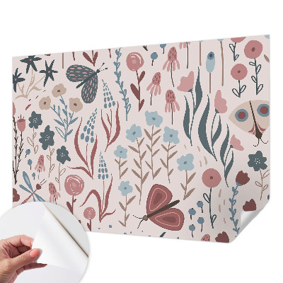 Peel and stick fototapet med motiv av blommor och insekter