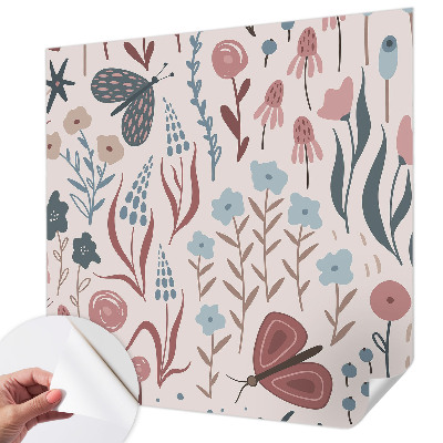 Peel and stick fototapet med motiv av blommor och insekter