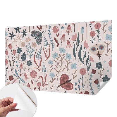 Peel and stick fototapet med motiv av blommor och insekter
