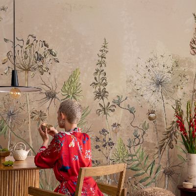 Självhäftande fotovägg med rustika blommotiv