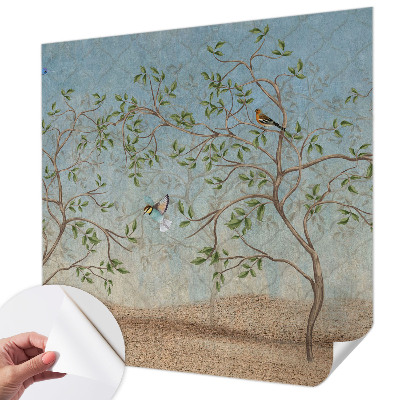 3D fototapet med motiv av fåglar i träden
