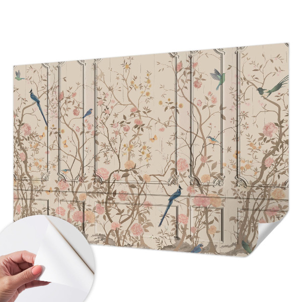 Självhäftande fotovägg med motiv av fåglar och blommor
