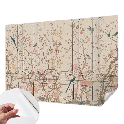 Självhäftande fotovägg med motiv av fåglar och blommor