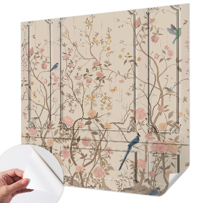 Självhäftande fotovägg med motiv av fåglar och blommor