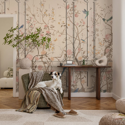 Självhäftande fotovägg Fåglar och blommor