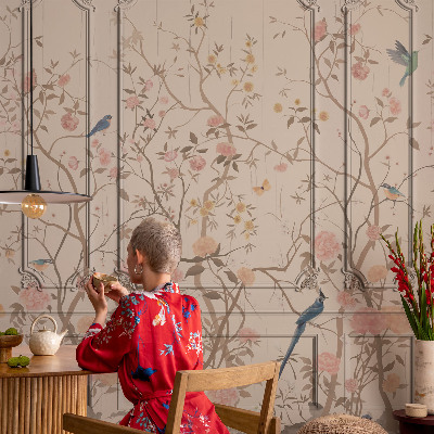 Självhäftande fotovägg Fåglar och blommor