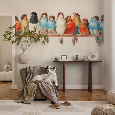 Självhäftande fototapet med motiv av fåglar sittande på en gren