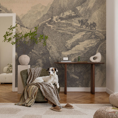 3D fototapet med motiv av pittoreska berg