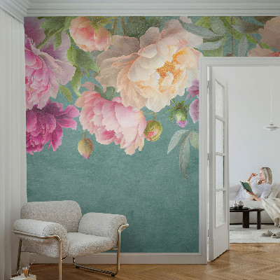 Fototapet för barn med ett blommönster som ger ett mjukt och lekfullt uttryck