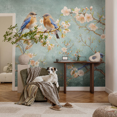 3D fototapet Vårfåglar