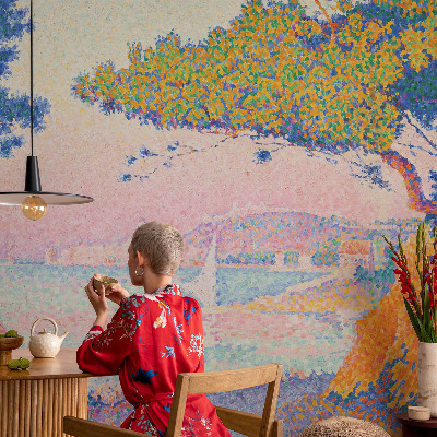 Fototapet barnrum med ett färgglatt landskap som motiv