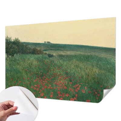Självhäftande fotovägg med motiv av ett vallmofält