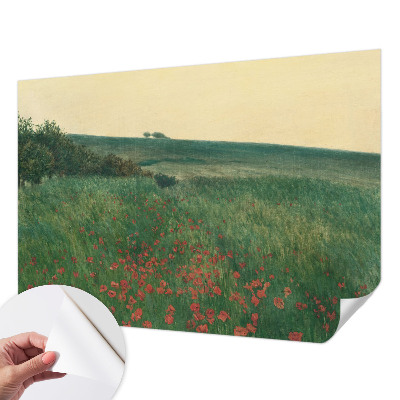 Självhäftande fotovägg med motiv av ett vallmofält