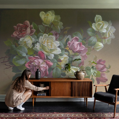 Fototapet barnrum med blommönster som ger en elegant känsla