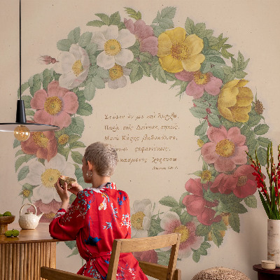 3D fototapet med blommig kransdesign