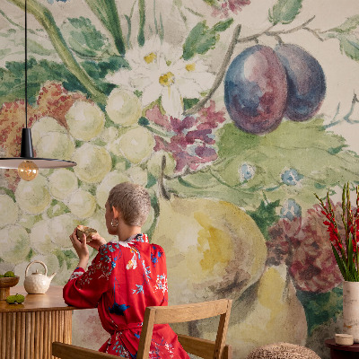 Fototapet barnrum med motiv av blommor och frukter