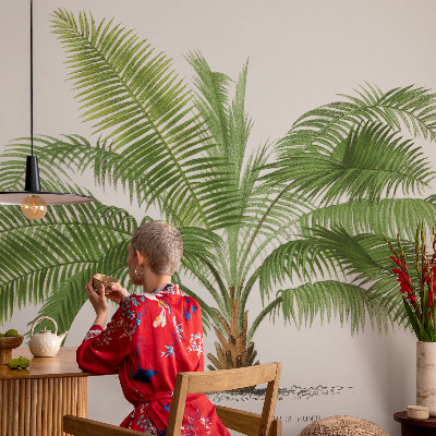 Självhäftande fotovägg med ett glänsande motiv av palmträd