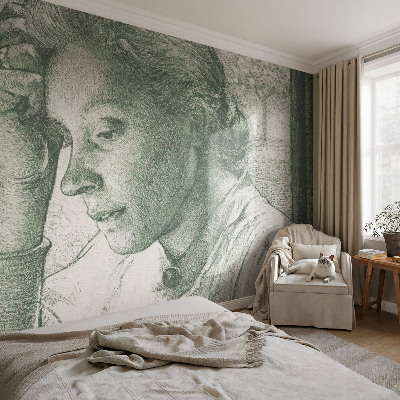 Självhäftande fototapet med motiv av en reflekterande kvinna