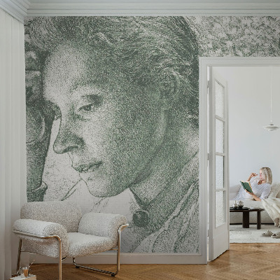 Självhäftande fototapet med motiv av en reflekterande kvinna