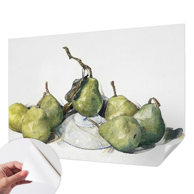 3D fototapet med akvarellmotiv föreställande päron