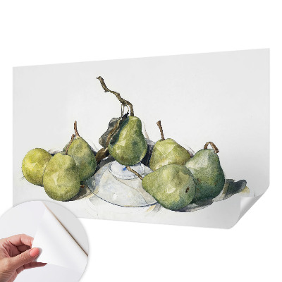 3D fototapet med akvarellmotiv föreställande päron