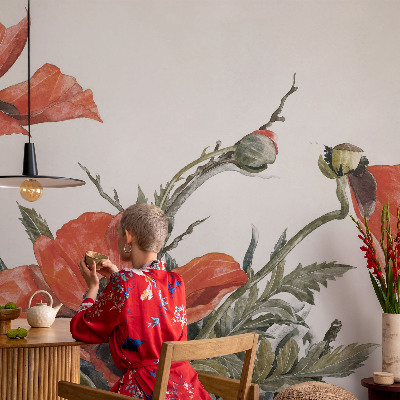 Fototapet barn med motiv av röda vallmo