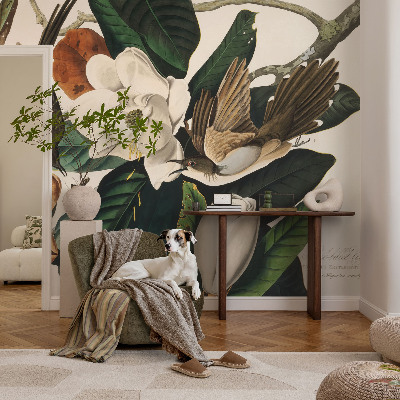 Fototapet barnrum med motiv av fåglar och magnolior
