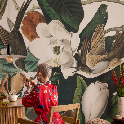 Fototapet barnrum med motiv av fåglar och magnolior