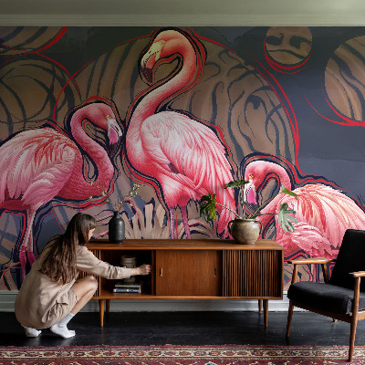 Fototapet för barn med rosa flamingor