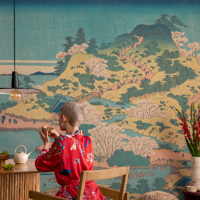 Fototapet barn med motiv av ett japanskt landskap
