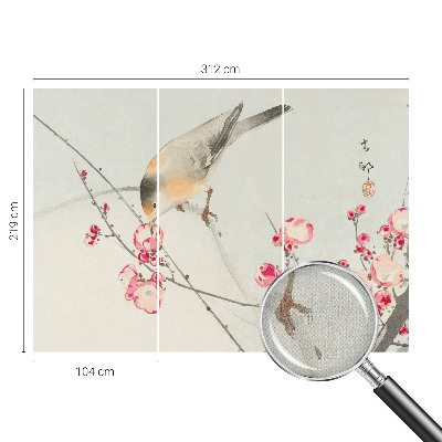 3D fototapet med motiv av en blomfågel