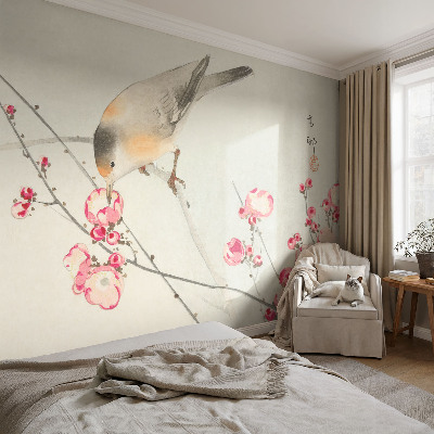 3D fototapet med motiv av en blomfågel