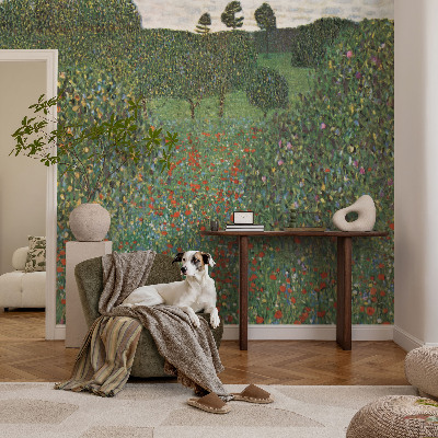 3D fototapet med motiv av en blomsteräng