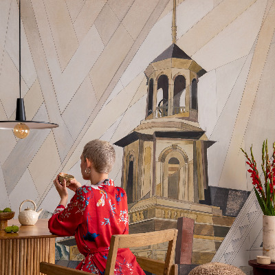 3D fototapet med motiv av ett arkitektoniskt torn