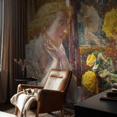 3D fototapet Kvinna med rosor