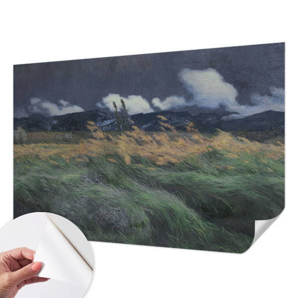 3D fototapet med motiv av blåst gräs