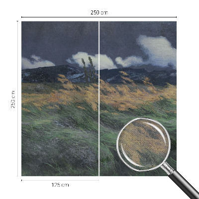 3D fototapet med motiv av blåst gräs