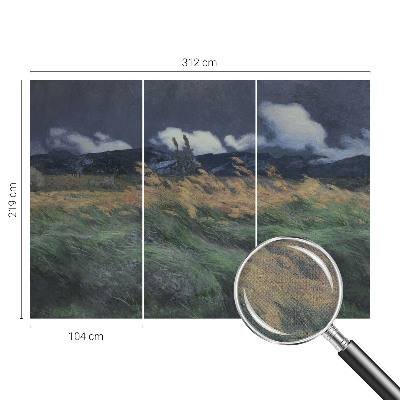 3D fototapet med motiv av blåst gräs