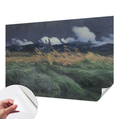 3D fototapet med motiv av blåst gräs