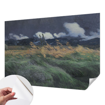 3D fototapet med motiv av blåst gräs