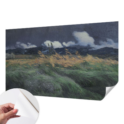 3D fototapet med motiv av blåst gräs
