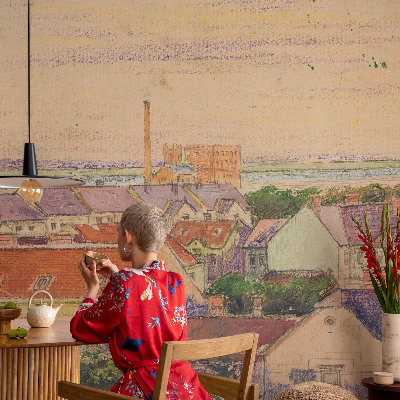 Självhäftande fotovägg med motiv av urbana tak