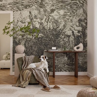 3D fototapet med motiv av ett bergslandskap