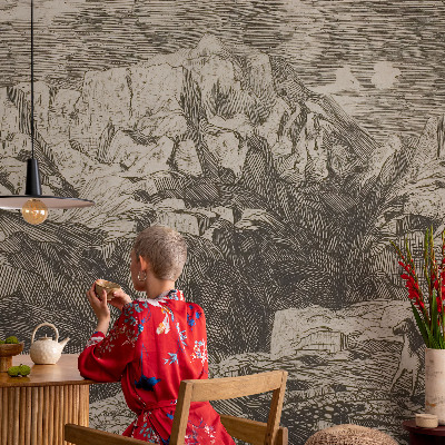 3D fototapet med motiv av ett bergslandskap