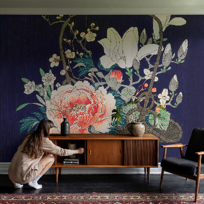 Självhäftande fotovägg med motiv av en blomkorg