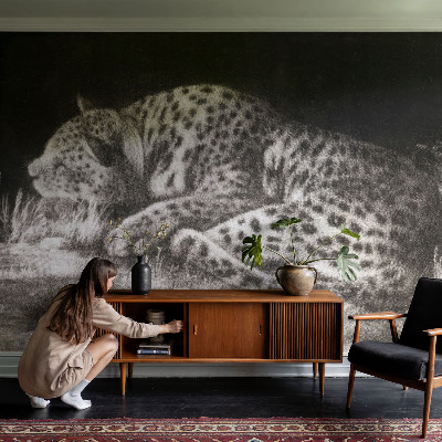 Fototapet barnrum med motiv av en vilande leopard
