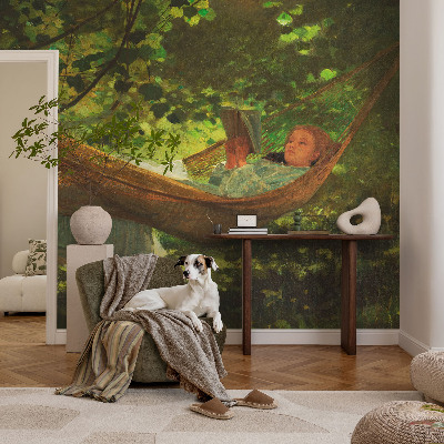 Fototapet för barn med motiv som visar avkoppling i en hängmatta